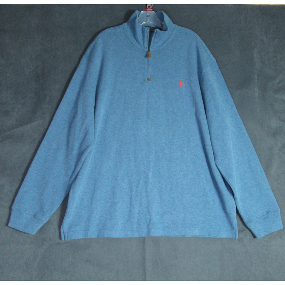Polo Ralph Lauren Sweater Mens XXL Blue 1/4 Zip Mock Neck Pullover Pony Preppy